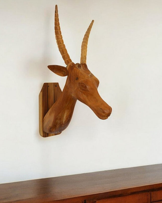 28" Brown Solid Wood Elk Head Hanging Dimensional Sculpture