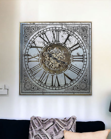 Silver And Gold Antique Style Square Wall Clock