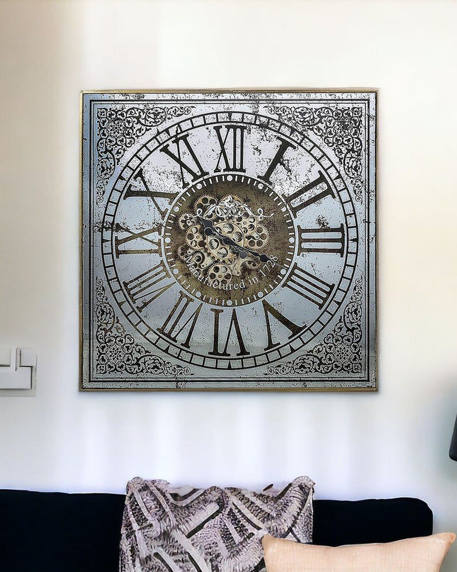 Silver And Gold Antique Style Square Wall Clock