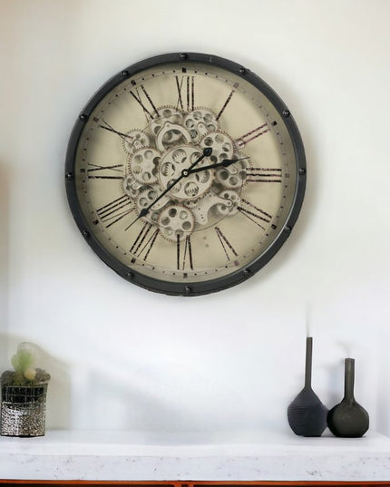 18" Black and Ivory Vintage Gear Industrial Wall Clock