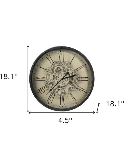 18" Black and Ivory Vintage Gear Industrial Wall Clock