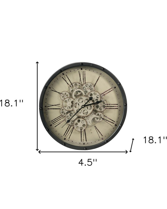 18" Black and Ivory Vintage Gear Industrial Wall Clock