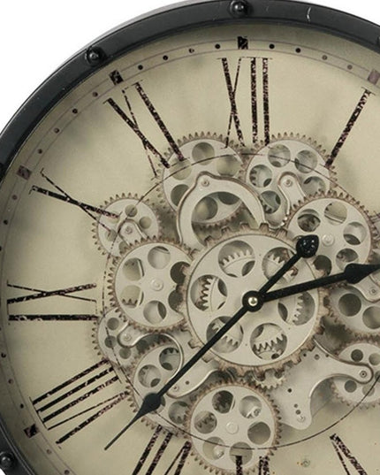 18" Black and Ivory Vintage Gear Industrial Wall Clock