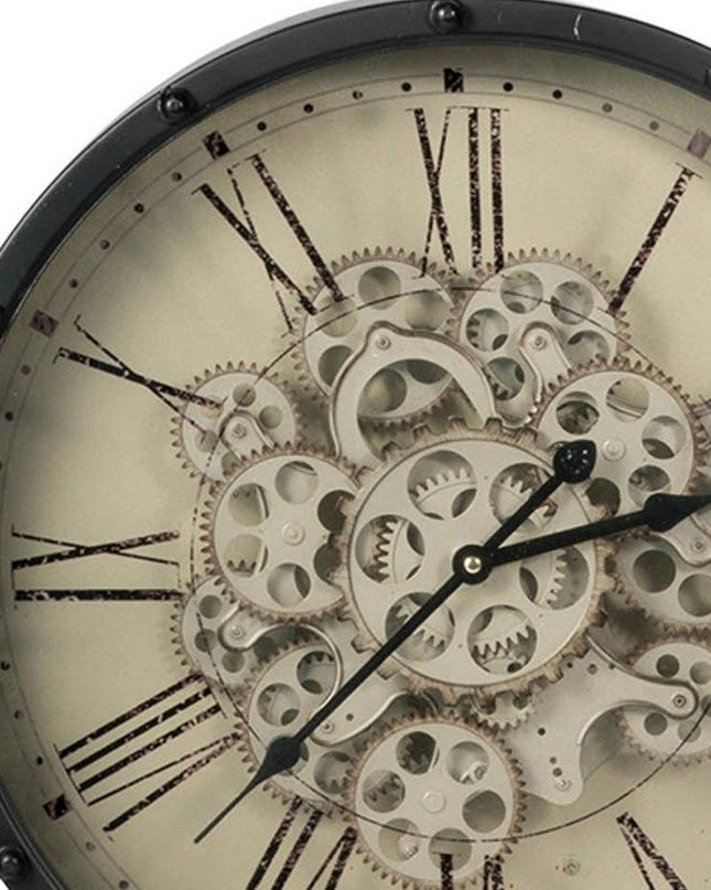 18" Black and Ivory Vintage Gear Industrial Wall Clock