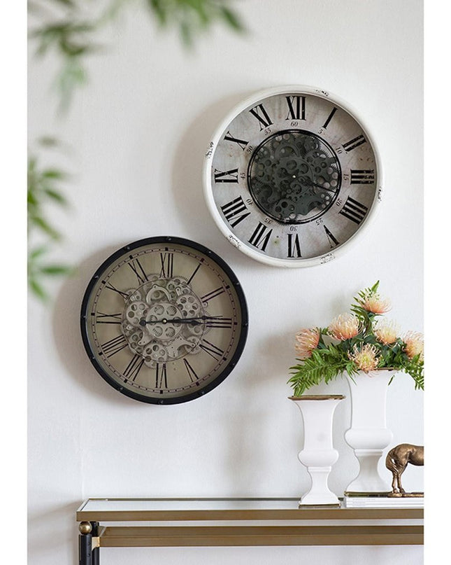 18" Black and Ivory Vintage Gear Industrial Wall Clock
