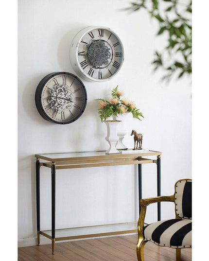 18" Black and Ivory Vintage Gear Industrial Wall Clock