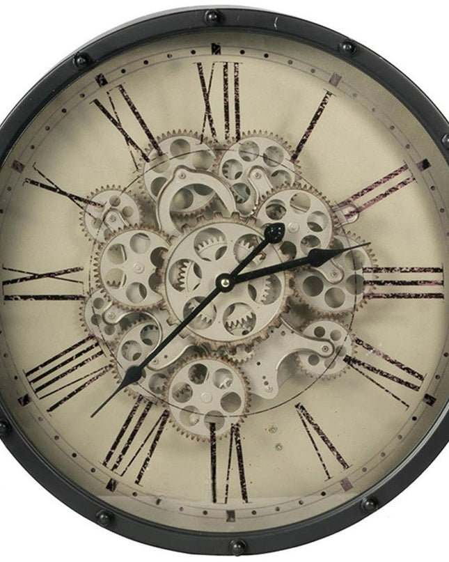 18" Black and Ivory Vintage Gear Industrial Wall Clock