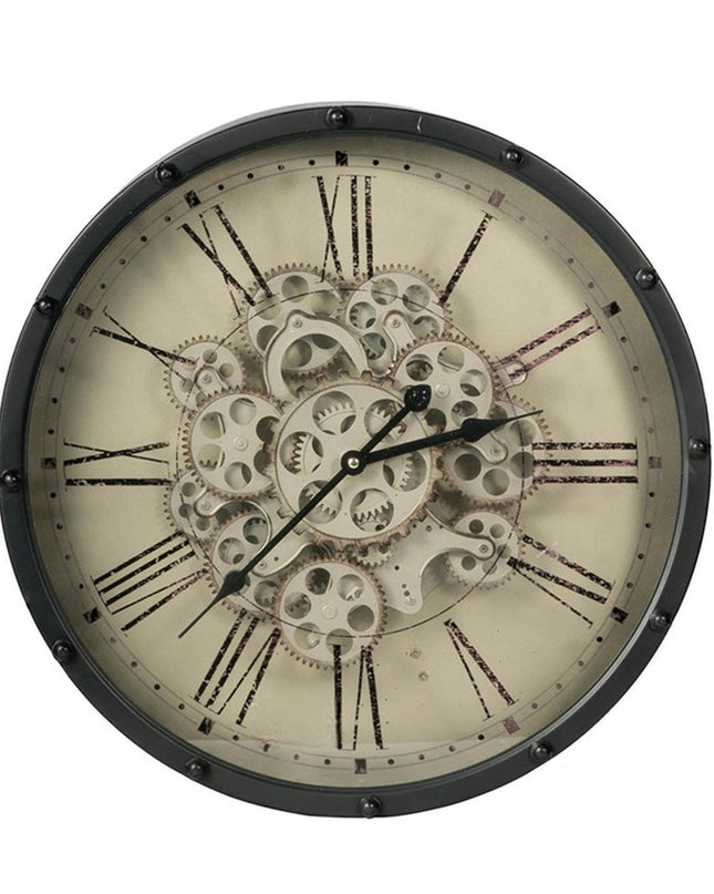 18" Black and Ivory Vintage Gear Industrial Wall Clock