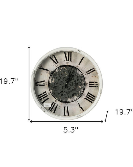 Rustic White Industrial Gear Vintage Wall Clock