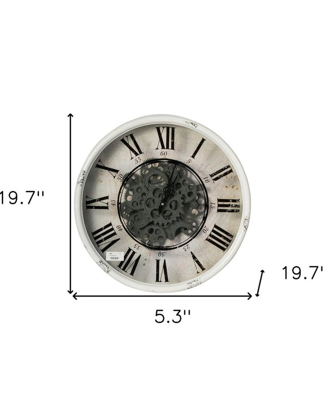 Rustic White Industrial Gear Vintage Wall Clock