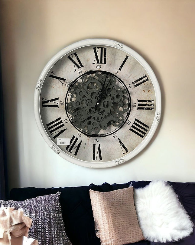 Rustic White Industrial Gear Vintage Wall Clock
