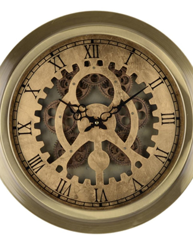 Gold Industrial Style Round Wall Clock