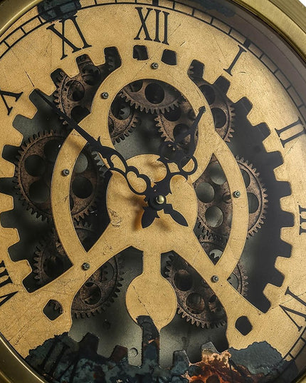 Gold Industrial Style Round Wall Clock