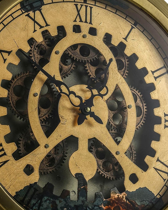 Gold Industrial Style Round Wall Clock