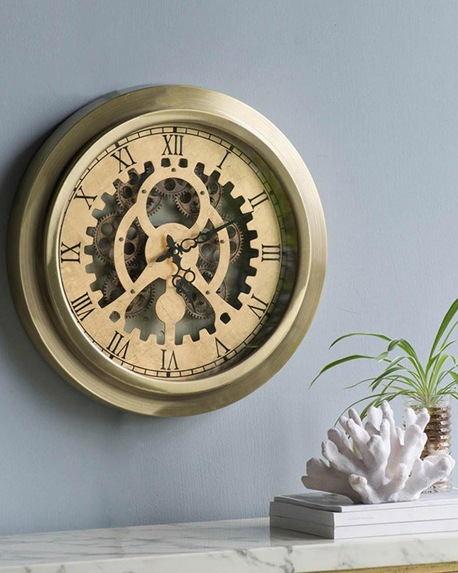 Gold Industrial Style Round Wall Clock