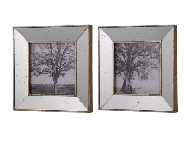 Set of Two Gray Square Framed Art