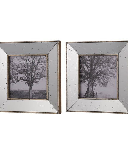 Set of Two Gray Square Framed Art