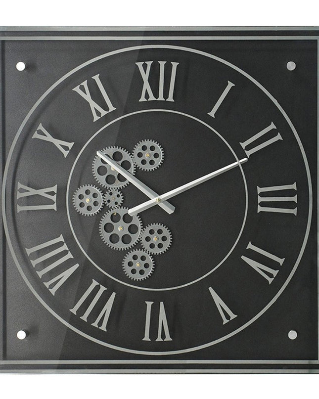 24" Black and Silver Vintage Style Gears Square Wall Clock