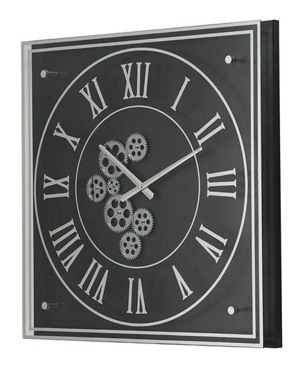 24" Black and Silver Vintage Style Gears Square Wall Clock