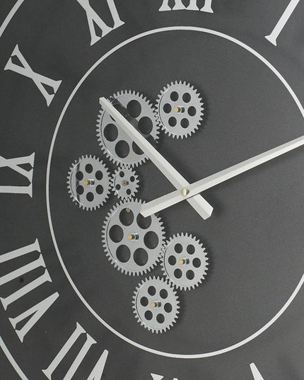 24" Black and Silver Vintage Style Gears Square Wall Clock