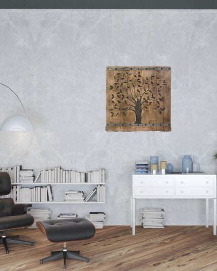 36" X 2" Brown Mango Wood Square Hanging Tapestry