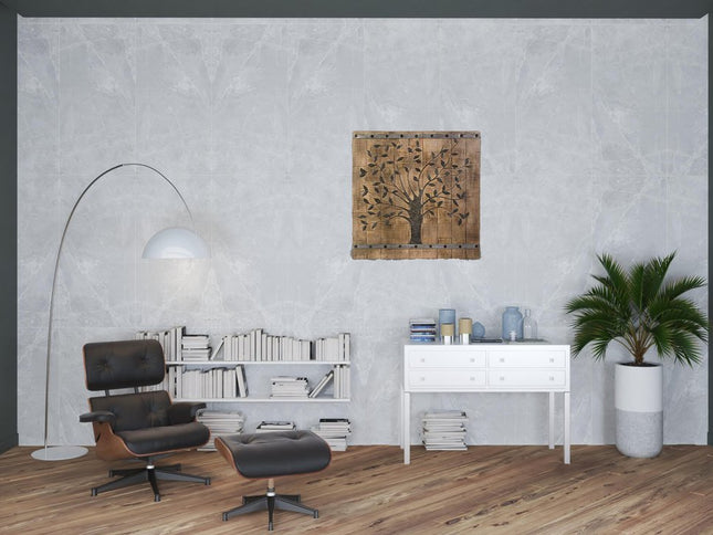 36" X 2" Brown Mango Wood Square Hanging Tapestry