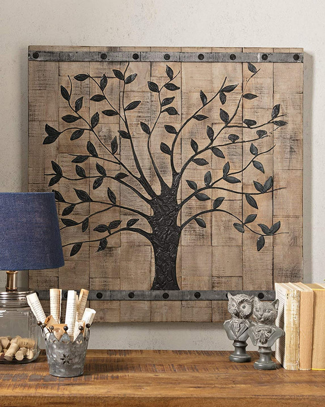 36" X 2" Brown Mango Wood Square Hanging Tapestry