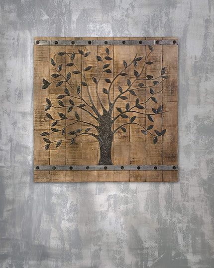 36" X 2" Brown Mango Wood Square Hanging Tapestry