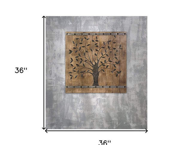 36" X 2" Brown Mango Wood Square Hanging Tapestry