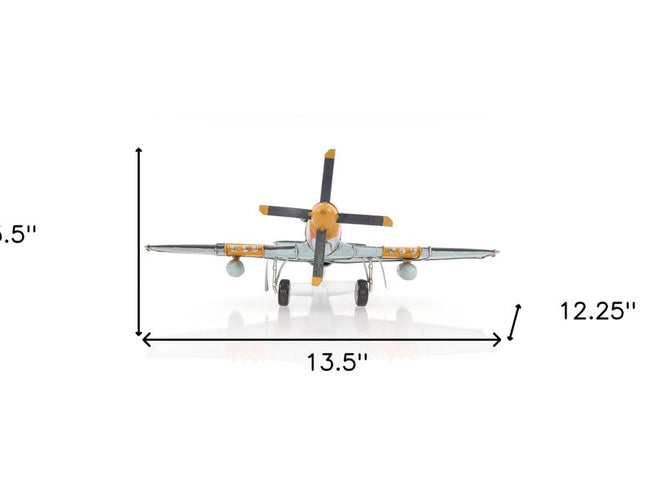 6" Grey Mustang Metal Hand Painted Decorative Airplane