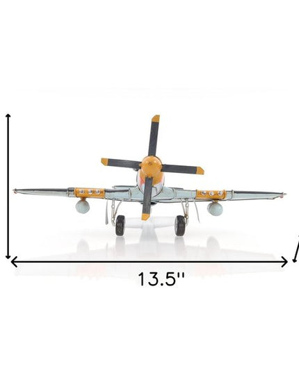 6" Grey Mustang Metal Hand Painted Decorative Airplane