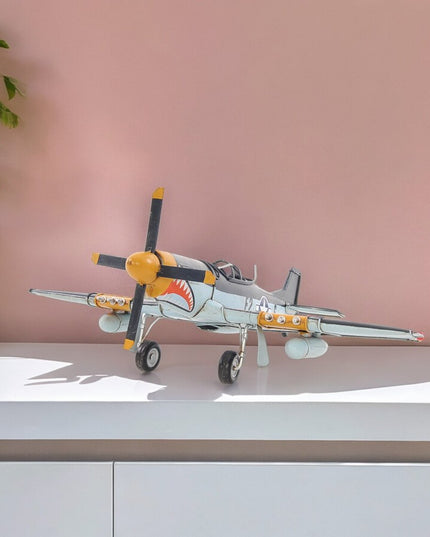 6" Grey Mustang Metal Hand Painted Decorative Airplane