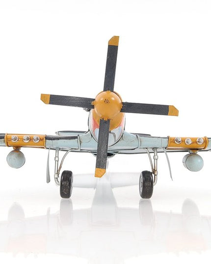 6" Grey Mustang Metal Hand Painted Decorative Airplane