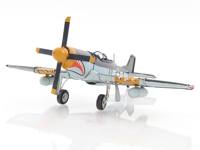 6" Grey Mustang Metal Hand Painted Decorative Airplane