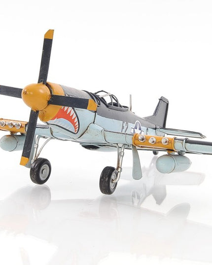 6" Grey Mustang Metal Hand Painted Decorative Airplane