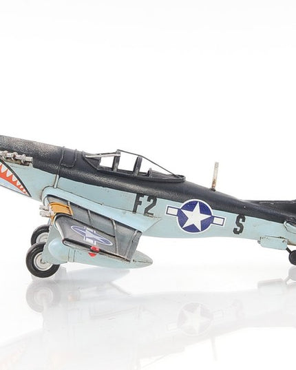 6" Grey Mustang Metal Hand Painted Decorative Airplane