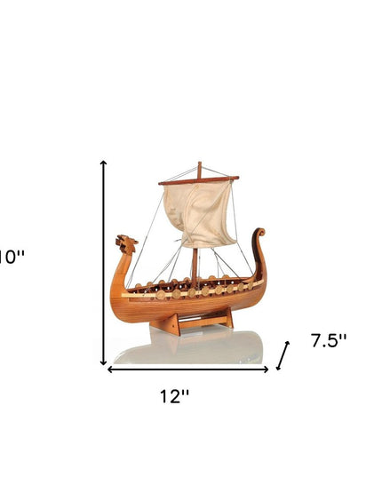10" Natural Solid Wood Hand Painted Decorative Boat