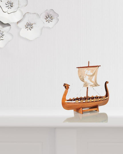 10" Natural Solid Wood Hand Painted Decorative Boat