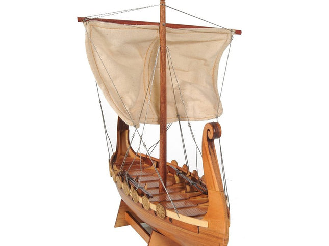 10" Natural Solid Wood Hand Painted Decorative Boat