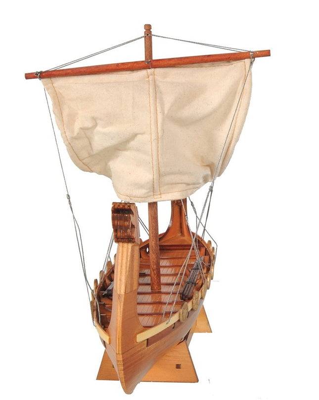 10" Natural Solid Wood Hand Painted Decorative Boat