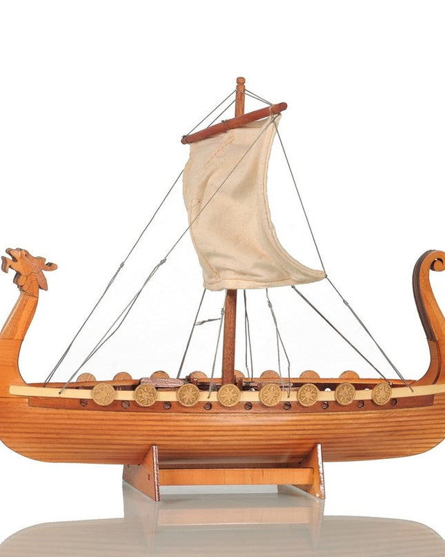 10" Natural Solid Wood Hand Painted Decorative Boat