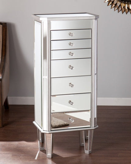 18" Silver Mirrored Writing Desk With Seven Drawers