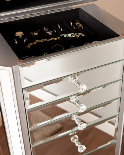 18" Silver Mirrored Writing Desk With Seven Drawers