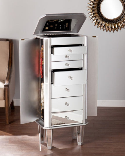 18" Silver Mirrored Writing Desk With Seven Drawers