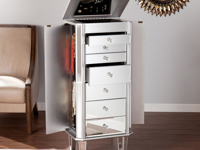 18" Silver Mirrored Writing Desk With Seven Drawers