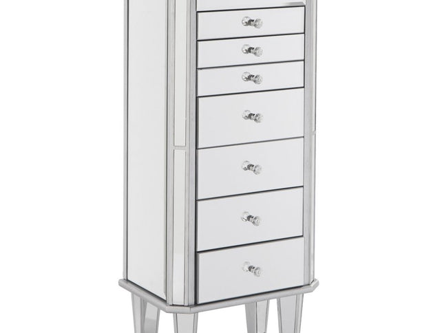 18" Silver Mirrored Writing Desk With Seven Drawers