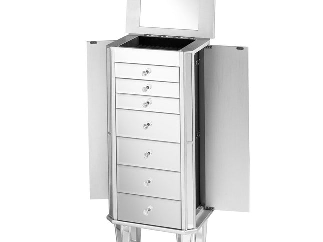 18" Silver Mirrored Writing Desk With Seven Drawers