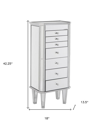 18" Silver Mirrored Writing Desk With Seven Drawers