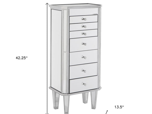 18" Silver Mirrored Writing Desk With Seven Drawers