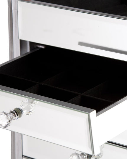 18" Silver Mirrored Writing Desk With Seven Drawers